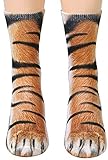 3D Socks Unisex Adult Animal Paw Crew Socks - Sublimated Print (Tiger)