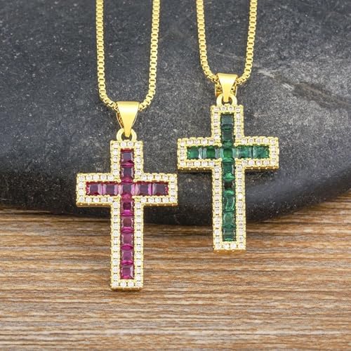 Collier pendentif croix multicolore de qualité supérieure serti de zircons - 6