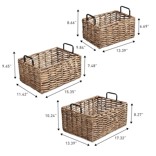 Panier de rangement gigogne en jacinthe d'eau tissé main marron x3