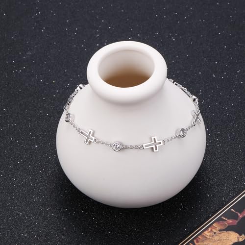 S925 Sterling Silver Cross Charm Bracelet for Women Christian Danity Religious Link Chain Jewelry Gifts3