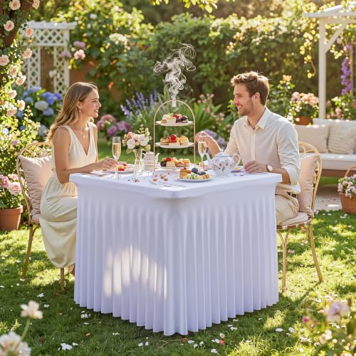 34x34 White Spandex Square Fitted Tablecloth Stretch Elastic Table Cover by Party Talk - Used condition - Image 7