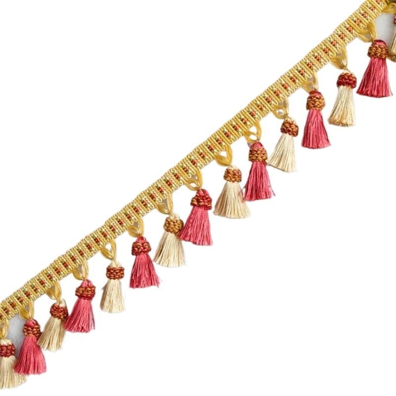 Cenefas con Flecos y Abalorios, Borde de Flecos con Cuentas Multicolor 3 Metros for manteles, Cortinas, Manualidades(Rose Red)
