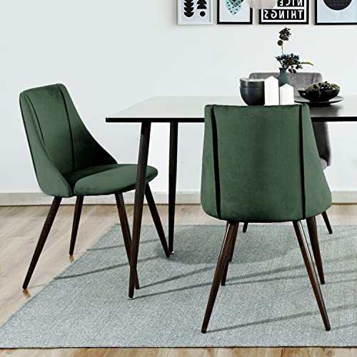 wOod-it Dining Chairs Set of 2, Velvet Seats, Metal Legs - Kitchen, Dining, Bedroom, Living Room Furniture - Green Mid Century Chairs
