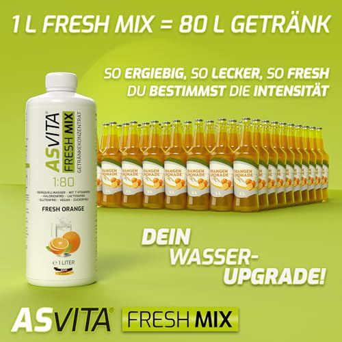 AsVita Getränkekonzentrat Fresh Mix 1:80-1L Flasche inkl. Dosierpumpe - Getränke Sirup zuckerfrei - 26 leckere Geschmacksrichtungen (Apfel-Kirsch)