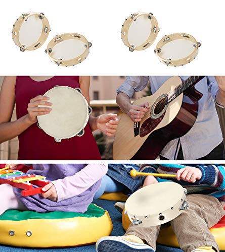 Sohapy 2Pcs 6 Inch Wood Hand-Held Tambourine Drum Bell Tambourines With Jingle Bells Musical Educational Instrument Toy For Party Favors For Kids And Adults (6 In, 2 Pack) #TOP6