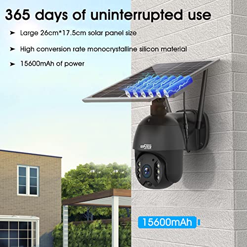 Enster Solar Security Camera Outdoor, Wireless Ptz Wifi Camera 360° View With Spotlight, Solar Battery Powered, Color Night Vision, Motion Detection, 2-Way Audio, Metal Shell, Waterproof - Black #TOP1