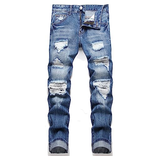 AITITIA Men's Ripped Regular Fit Jeans (40, 3001 Blue)