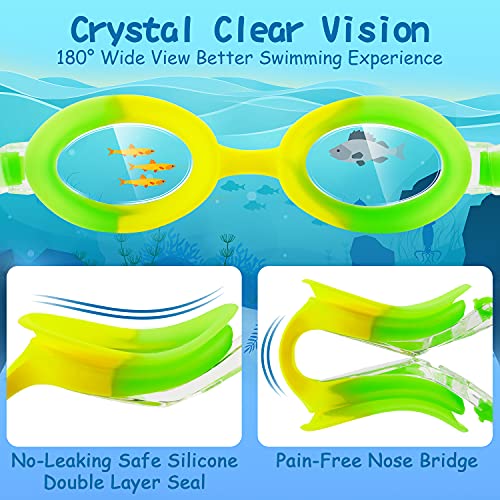 COOLOO Kids Swim Goggles, 2 Pack Swimming Goggles for Boy and Girls No Leaking Anti-Fog Waterproof Goggles for Kids 3-15 - Thumbnail 3