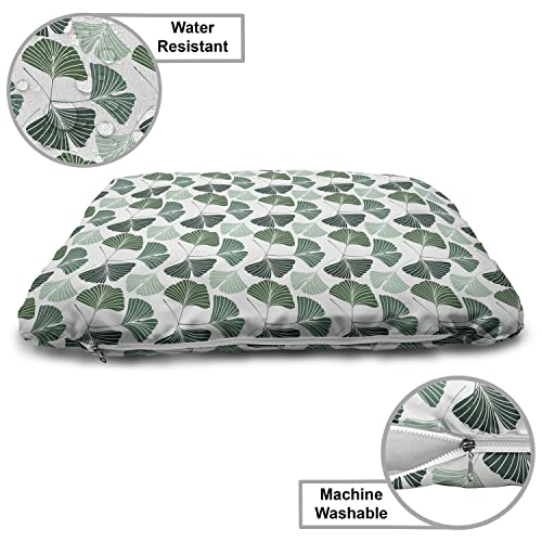 Ambesonne Gingko Wooden Dog House, Mother Nature Ginkgo Biloba Tree Leaves Homeopathic Therapy Foliage Pattern, Indoor & Outdoor Portable Dog Kennel With Pillow & Cover, 2X-Large, White And Green #TOP3