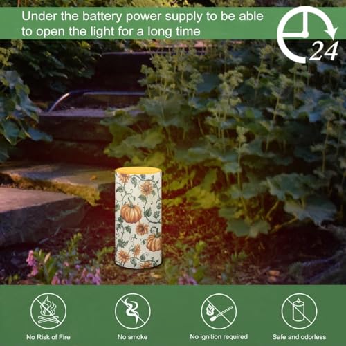 Image of Poceacles Pumpkin Sunflower Cream White Flickering Flameless LED Battery Candles Pillar Candles Tealight with 18-Key Timer Remote with Colorful Light for Indoor Outdoor Home Fall Autumn Decor