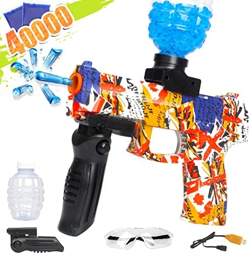 Gel Ball Splat Pistol, Splatter Water Ball, Full Auto Rechargeable Pistol Splat Toy with 40,000 Water Beads Ammo, Shooting Game Outdoor Toy, Idea Gift for Ages 8-12+ Years Old Boys Girls Teens Adults