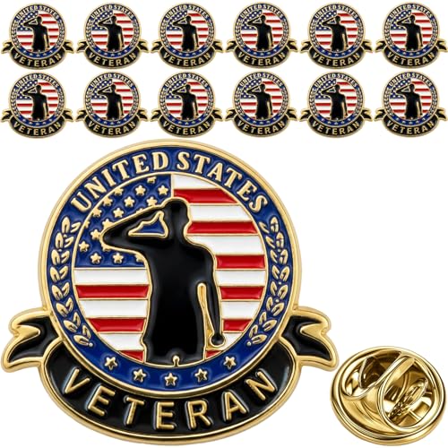 SVBDJ 12/25/50/100 Pieces Enamel United States Of America Usa Veteran Pin Patriotic American Flag Veterans Day Lapel Pin Brooch Memorial Day Pins Military Patriotic Decorations Badge Commemorative Gifts Bulk (12)
