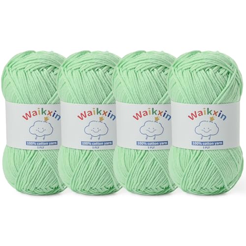 Image of Cotton Yarn for Crocheting - 524.9yds / 7.05oz Baby Yarn for Crocheting Soft - 100% Milk Cotton Yarn 5 Ply Crochet Amigurumi Yarn for Crafts&Puzzle /Socks /Hats(4 Fresh Green)