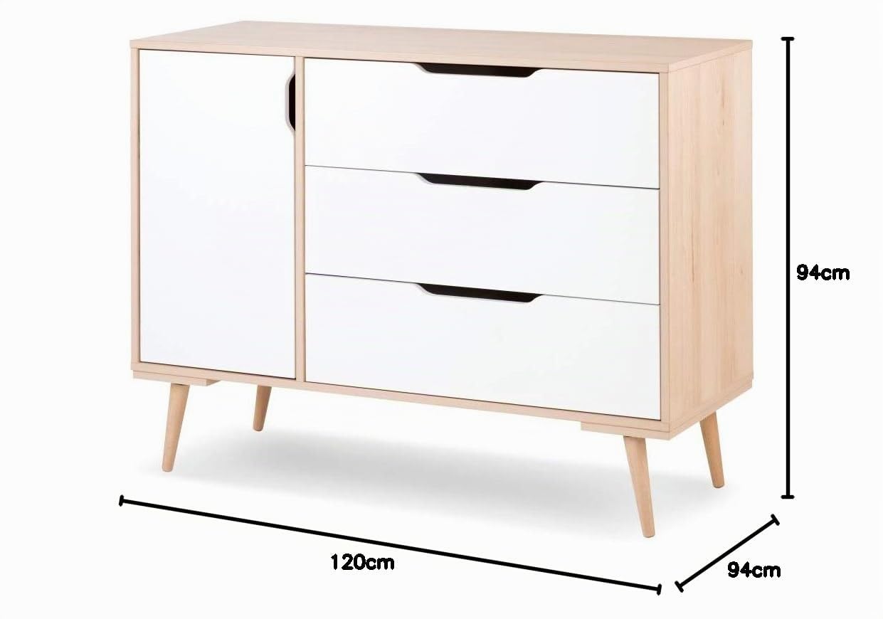 Mon Mobilier Design Sofie Commode à Langer à tiroirs et étagères Style scandinave Blanc/Bois