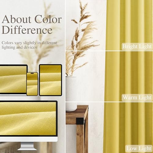 Image of Nanspring Extra Long Linen Curtains 120 Inch for Living Room Celery Yellow