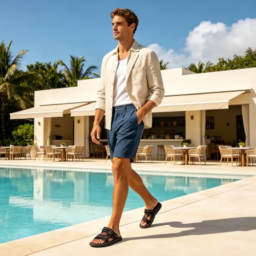 Aomig Męskie skórzane sandały antypoślizgowe sandały plażowe z otwartymi palcami otwarte palce chodaki letnie buty męskie suwaki kapcie świąteczne kapcie do jazdy płaski regulowany pasek sandały