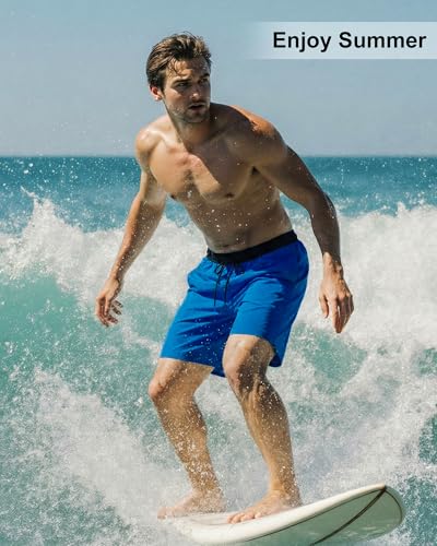 Image of Mens Swim Trunks with Compression Liner 2 in 1 Quick Dry Swimming Shorts Swimwear Bathing Suits with Pockets, A Mix Light Blue, M