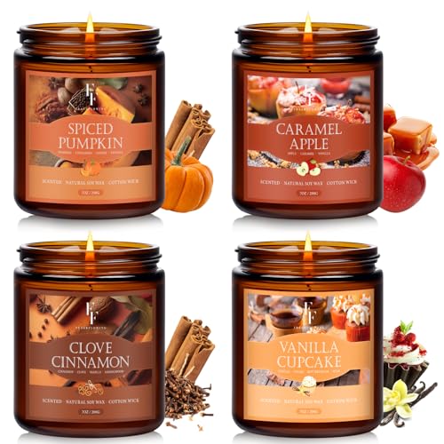 Fall Candles Set, 4 Pack Candles for Home Scented Natural Soy Wax, Autumn Gifts Set for Women Men,...