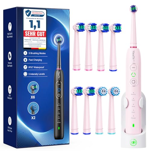 Cepillos de dientes eléctricos giratorios para adultos y niños con 8 cabezales (2 tipos), 3 intensidades, 5 modos, cepillo eléctrico con base de carga de pared, temporizador de 2 minutos