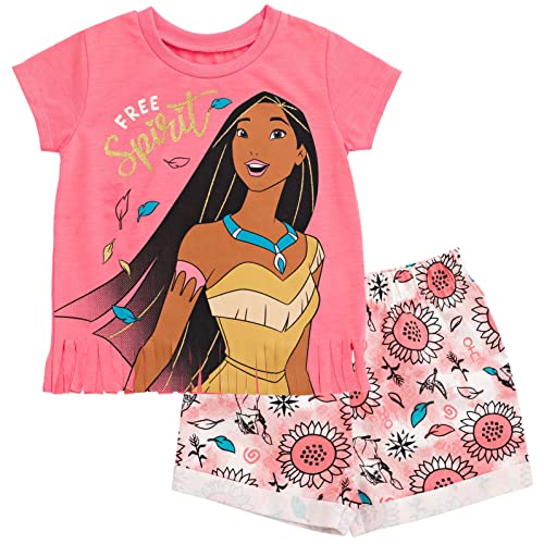 Image of Disney Princess Girls' 2-Piece Tee and Shorts Set for Baby & Kids | 2-Piece Playwear Set, Soft Cotton Blend, Comfortable Elastic Waistband, Durable Stitching, Easy Pull-On Style