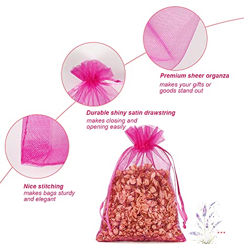Image of HRX Package Hot Pink Organza Bags 100pcs, 4 x 6 inch Mesh Drawstring Gift Bags Jewelry Pouches Small Sachet for Christmas Candy Party Favor
