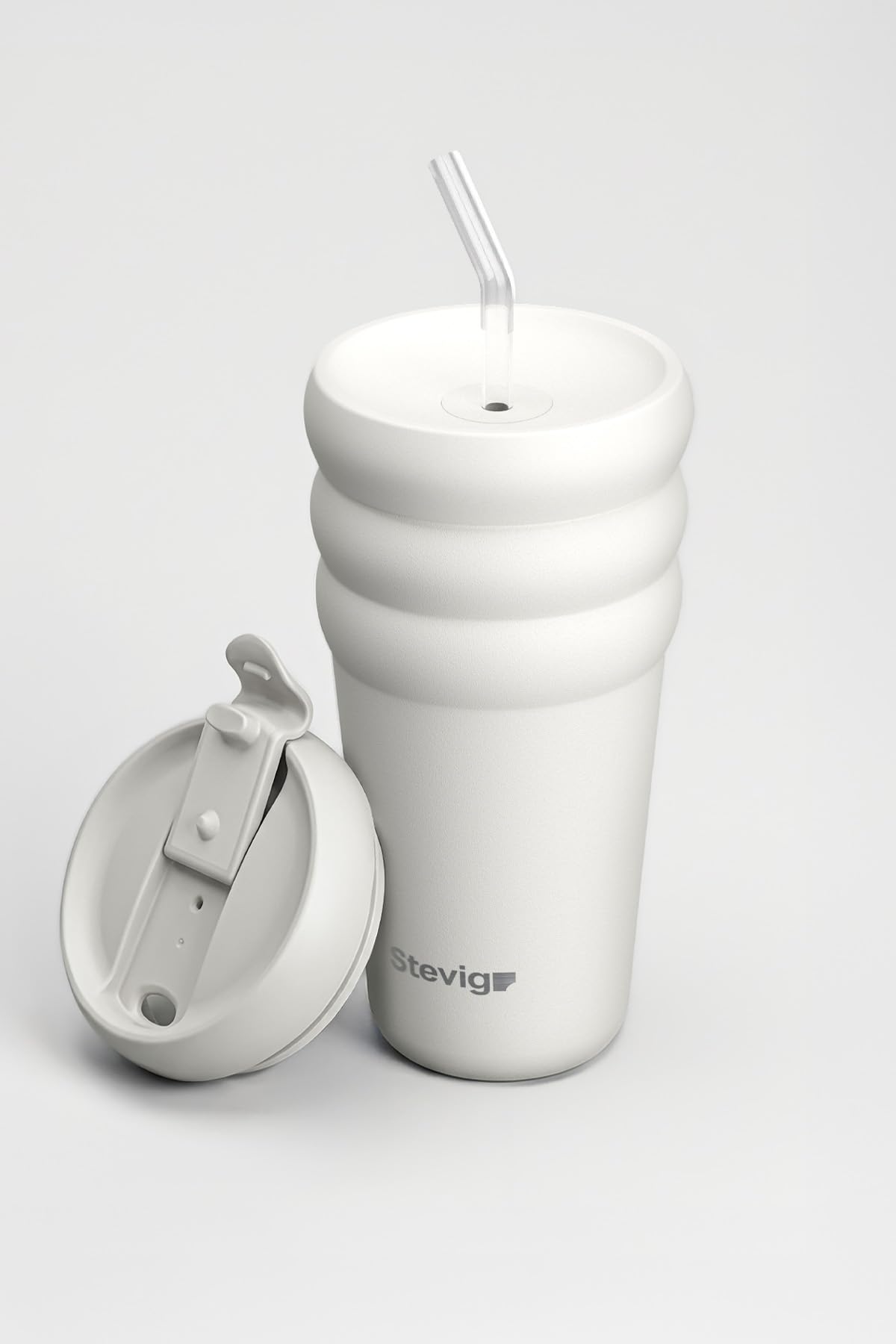 3 Bubble Two-Cap Straw Tumbler Çelik Termos 600 ML White Stone ST-249