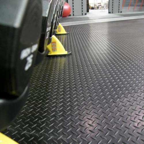 Heavy Duty Rubber Floor Protector Mat, 4x8ft Diamond Plate Design, Durable 3mm Thick Garage Flooring, Abrasion Resistant for Home & Commercial Use
