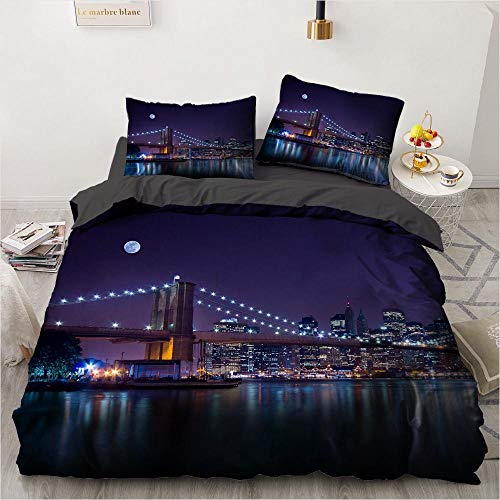 ZLJAW Housse de Couette La Ville de New York, Parure de Lit 2 Personnes en Microfibre 110gsm avec Fermeture éclair - 2 Taies d'oreiller, Multicolor, 240x220 + 2x50x70 cm Cover