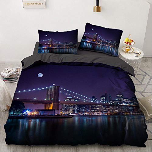 ZLJAW Housse de Couette La Ville de New York, Parure de Lit 2 Personnes en Microfibre 110gsm avec Fermeture éclair - 2 Taies d'oreiller, Multicolor, 240x220 + 2x50x70 cm