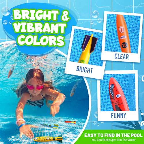 Dive Rings Pool Toys Adults, 9 Pcs Diving Pool Toy for Kids Ages 4-8, Shark Torpedo Dive Set, Octopus Toddler Water Fun Toys, Summer Essentials Underwater Swimming Throwing Gifts for Boys & Girls - Thumbnail 4
