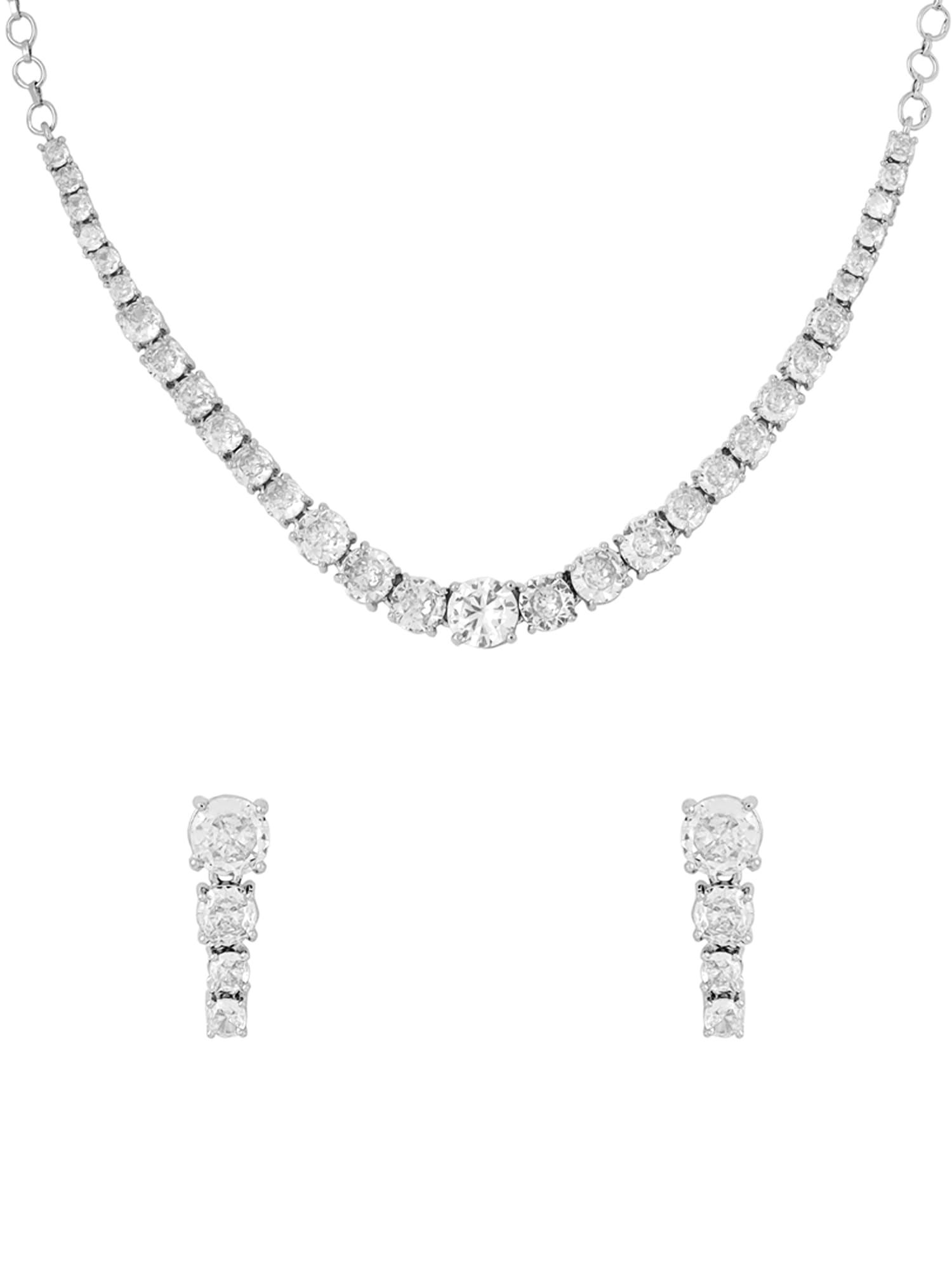 Jewellery Set for Women and Girls Traditional American Diamond Jewellery Set | Rhodium Plated AD Necklace Set for Women | Birthday Gift for girls and women Anniversary Gift for Wife