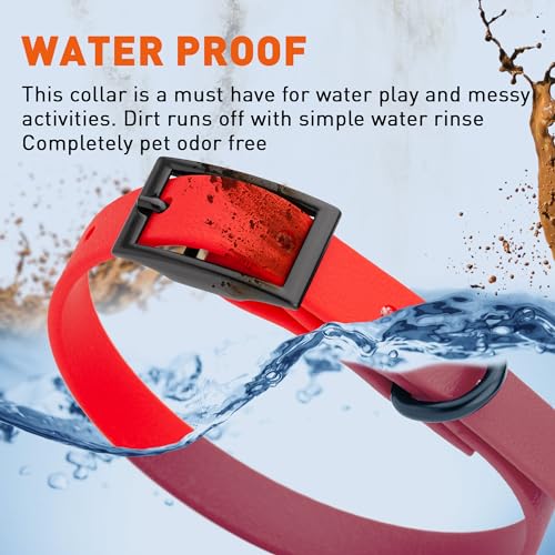 Image of Dogline Biothane Waterproof Dog Collar Strong Coated Nylon Webbing with Black Hardware Odor- Proof for Easy Care Easy to Clean High Performance Fits Small Medium or Large Dogs, Cherry Red
