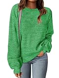 MEROKEETY Women's Crew Neck Long Sleeve Pullover Sweater Casual Loose Fall Jumper Tops Knitwear Green Medium