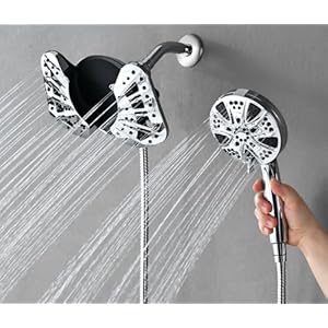 GRICH 2 IN 1 Shower Head with Handheld and Rain Showerhead: 10 Spray Modes/Settings High Pressure Shower Head with Built-in Spray Jets, Dual Shower Head with 60 Inch Stainless Steel Hose
