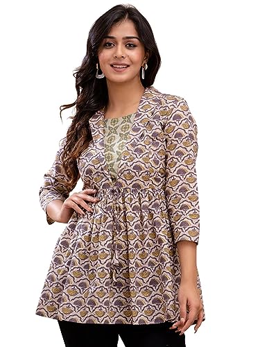 Image of feranoid Women's Cotton Floral Printed Short Kurti Tunic Top
