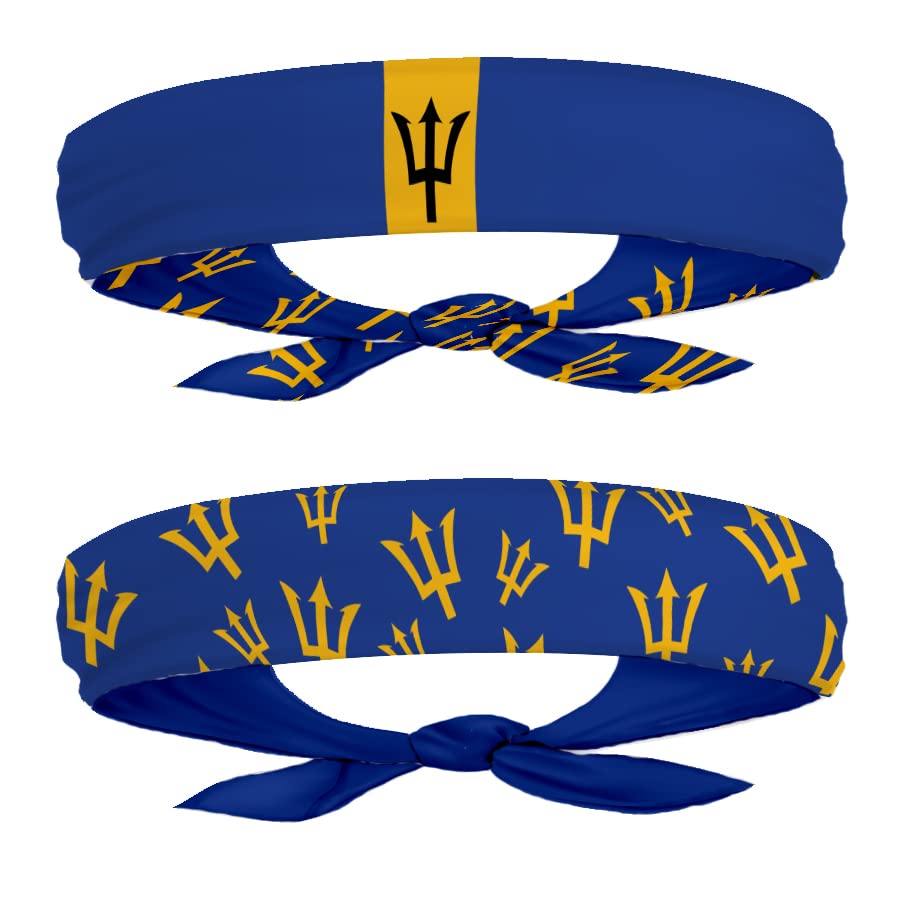 Barbados Flag Headband for Carnival, Fitness | Mens Womens Double-Sided Tieback Bandana Sweatband Thigh Leg Garter | One Headband