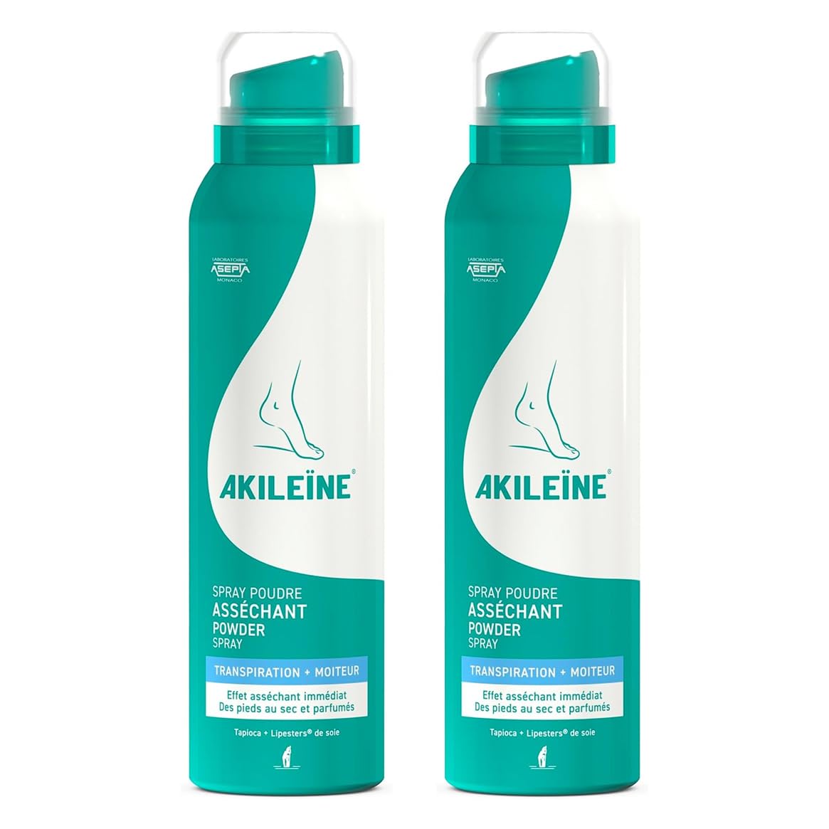 AKILEÏNE | Spray Poudre Asséchant | Lot de 2x 150ml | Transpiration & moiteur pied | Absorbe les mauvaises odeurs | Effet asséchant immédiat | Pieds secs jusqu'à 8h | Rafraîchit & confort quotidien