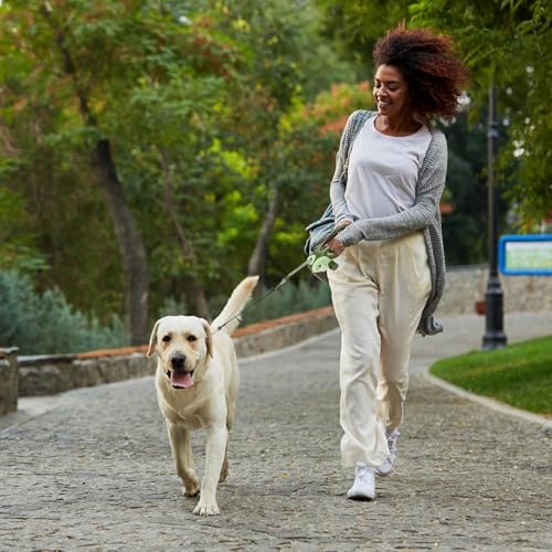 8M Lange einziehbare Hundeleine mit LED-Licht, Hundeleine mit Kotbeutelhalterung 360° Verhedderungsfreier Leinenverlängerung Robustes Nylongeflecht für Mittelgroße Große Hunde Training
