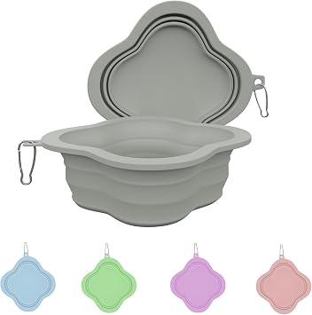Dog Bowls Pet Collapsible Bowl Slow Feeder Outdoor, Dog Travel Bowls Portable Foldable Cat Water Dish Bowl for Pets Walking Parking Camping Gray