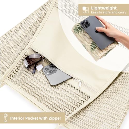 Image of KALIDI Beach Nylon Mesh Tote Bag, Casual Tote Bag Hobo Women Foldable MAX 23L Shoulder Bag For Beach Picnic Vacation