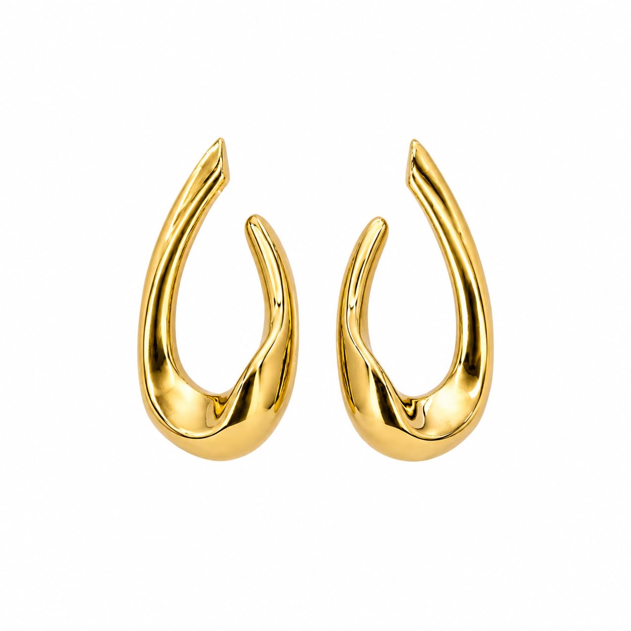 Golden Sculpt Open Hoop Gold-Tone Earrings for Women | Modern Teardrop Statement Earrings | Lightweight Fashion Jewelry-image-47