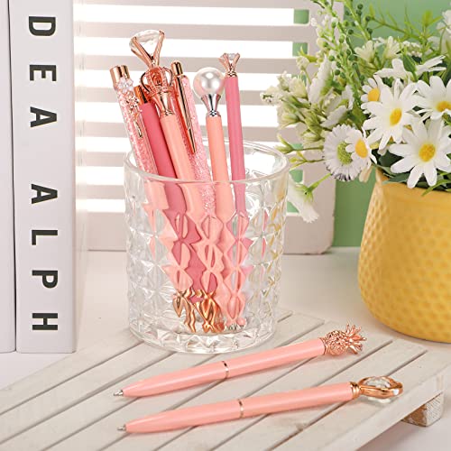 Image of Janmini Metal Crystal Glitter Ballpoint Pen Set 9 Pcs Black Ink Cute Cute Things Novelty Gifts for Women Girls Birthday Home Office (Pink)