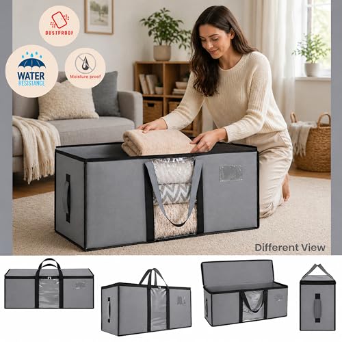 Image of Storite Jumbo Super-Size 78L Canvas Moisture Proof MultiPurpose Heavy Duty Storage Bag for Toys /Stationery /Blankets /Clothes /Moving Bag With Strong Reinforced Handles Rectangular Grey (84x26x36cm)