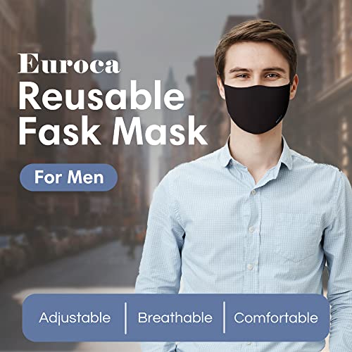Euroca - Cloth Face Mask, 3 Layers Cotton Face Masks, Adjustable Face Mask Set, Face Masks Reusable & Washable, Face Mask With PM2.5 Filter Sheets (1 Pack Man Black) - Image 3