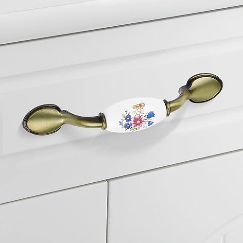 Miniatura 5 de Fashion Furniture Direct Paquete de 10 tiradores y manijas de bronce antiguo para gabinetes de cerámica vintage para cajones y aparadores de cajones