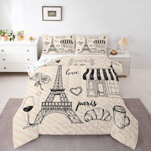Ensemble couette tour Eiffel Paris romantique rose chic filles cœur amour complet