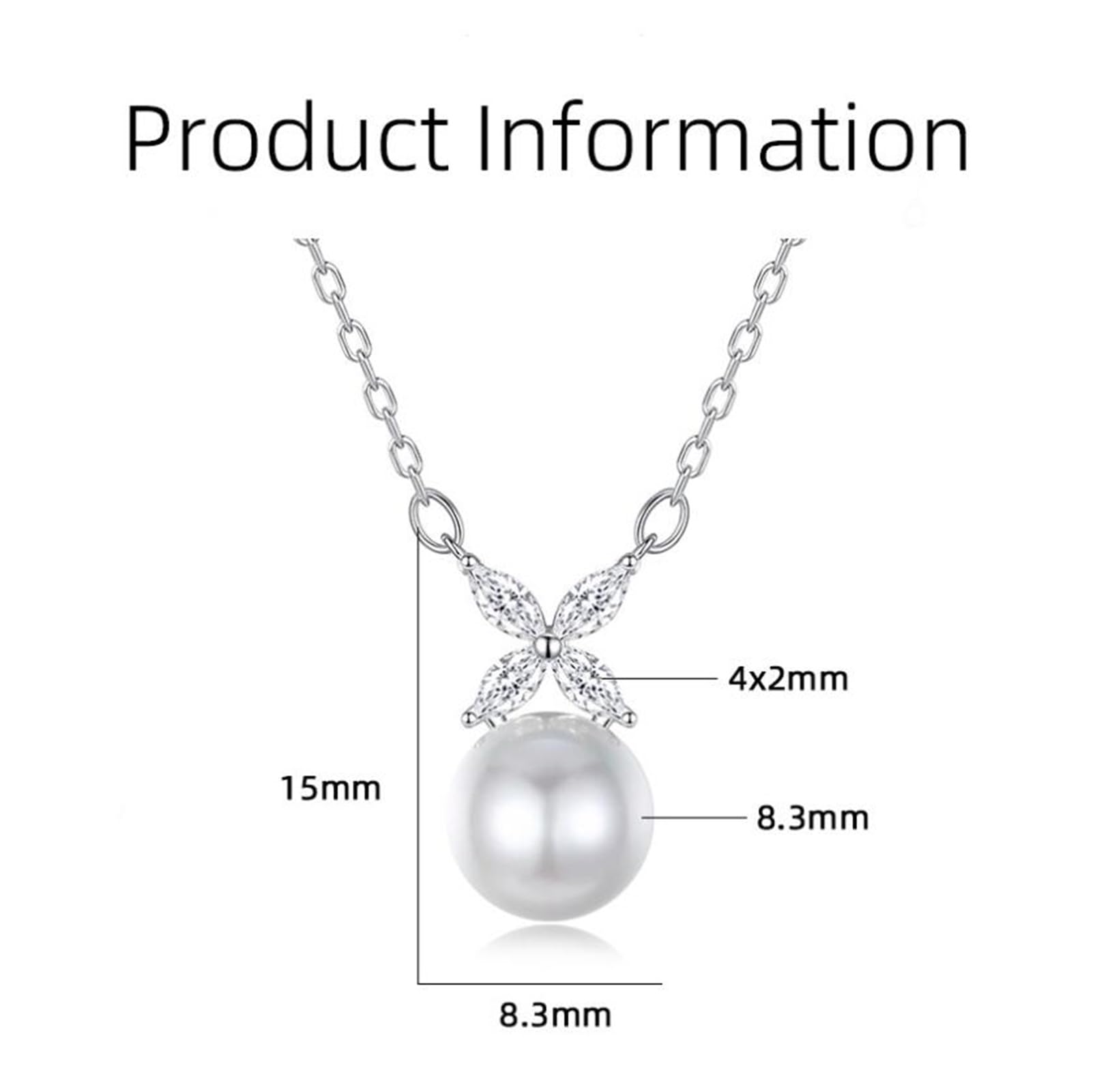 Collar de oro blanco para mujer, flor de moissanita y colgante de perlas de 8 mm, collares con colgante de 40 + 5 cm