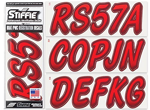 STIFFIE Whipline Red/Burgundy 3" Alpha-Numeric Registration Identification Numbers Stickers Decals for Boats & Personal Watercraft