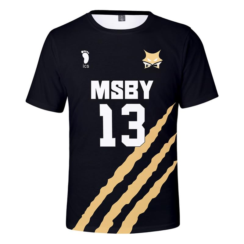 Schafrog MSBY Black Jackal Atsumu Miya Volleyball Short Sleeve T-Shirt Cosplay Costume NO.13 Black XXS (Bust 82 cm)