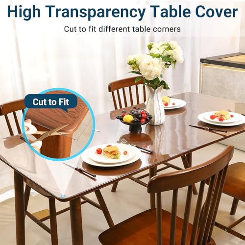 Image of 36 x 60 Inch Clear Table Cover Protector Rectangle, 1.5mm Transparent Plastic Table Protector Waterproof, Anti-Scratch Clear Desk Mat for Office Desktop Dresser Dining Table, FDA Compliant